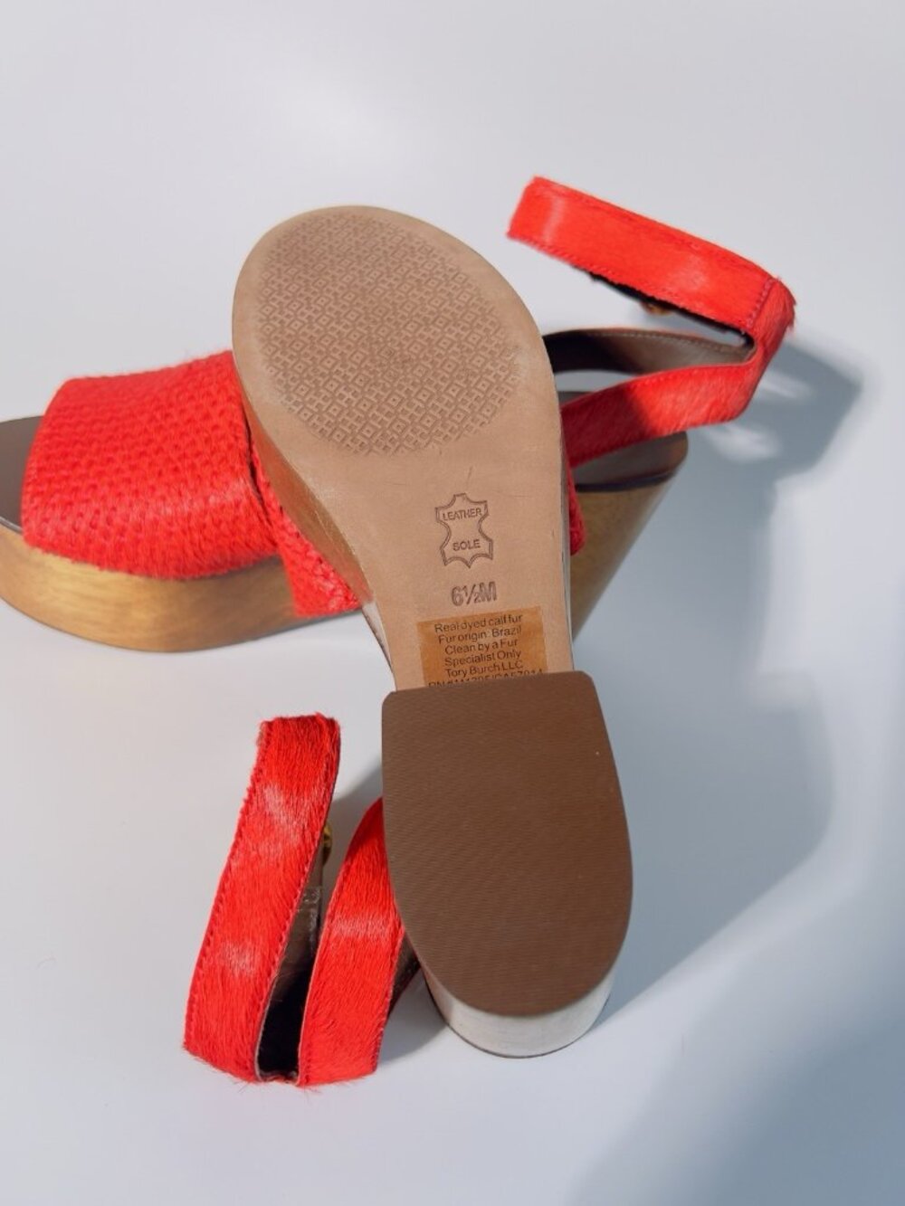 Tory Burch Camilla Haircalf Platform Sandals Red Size 6.5 M - Picture 9 of 13